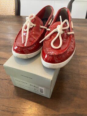 Cole Haan Nantucket Camp Red Patent Boat Shoe size 9